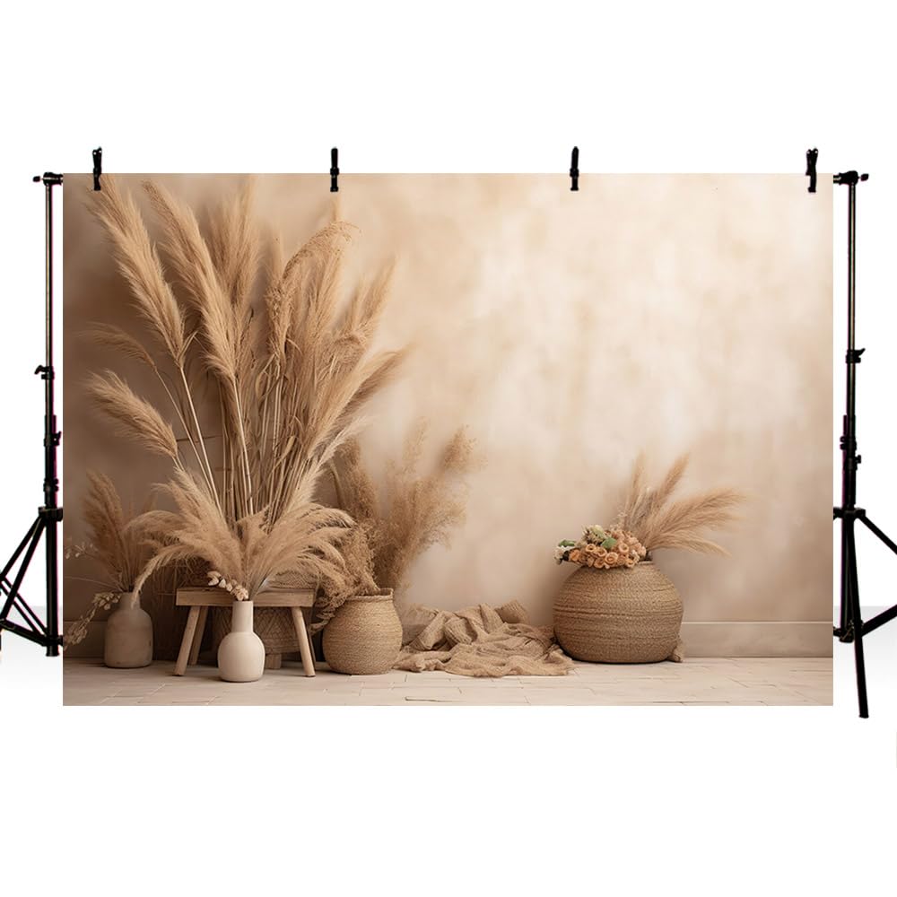 AIBIIN Fondo de fotografía de las pampas estilo bohemio de 10 x 7 pies, telón de fondo de pared retro de hierba de las pampas, telón de fondo de pared para niños, cumpleaños, boda, maternidad, arte,
