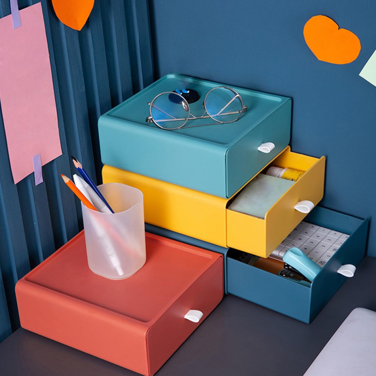 Set di 4 cassetti per scrivania da ufficio, soluzione di archiviazione per piccoli oggetti, divisore per cassetti da scrivania, casa e ufficio, accessori salvaspazio