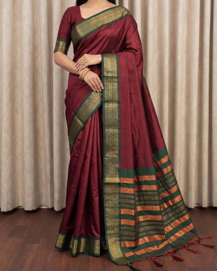 Image of SUPERLAXMI Womens Narayana Pattu Narayanpeth Cotton Silk Saree with unstitched blouse