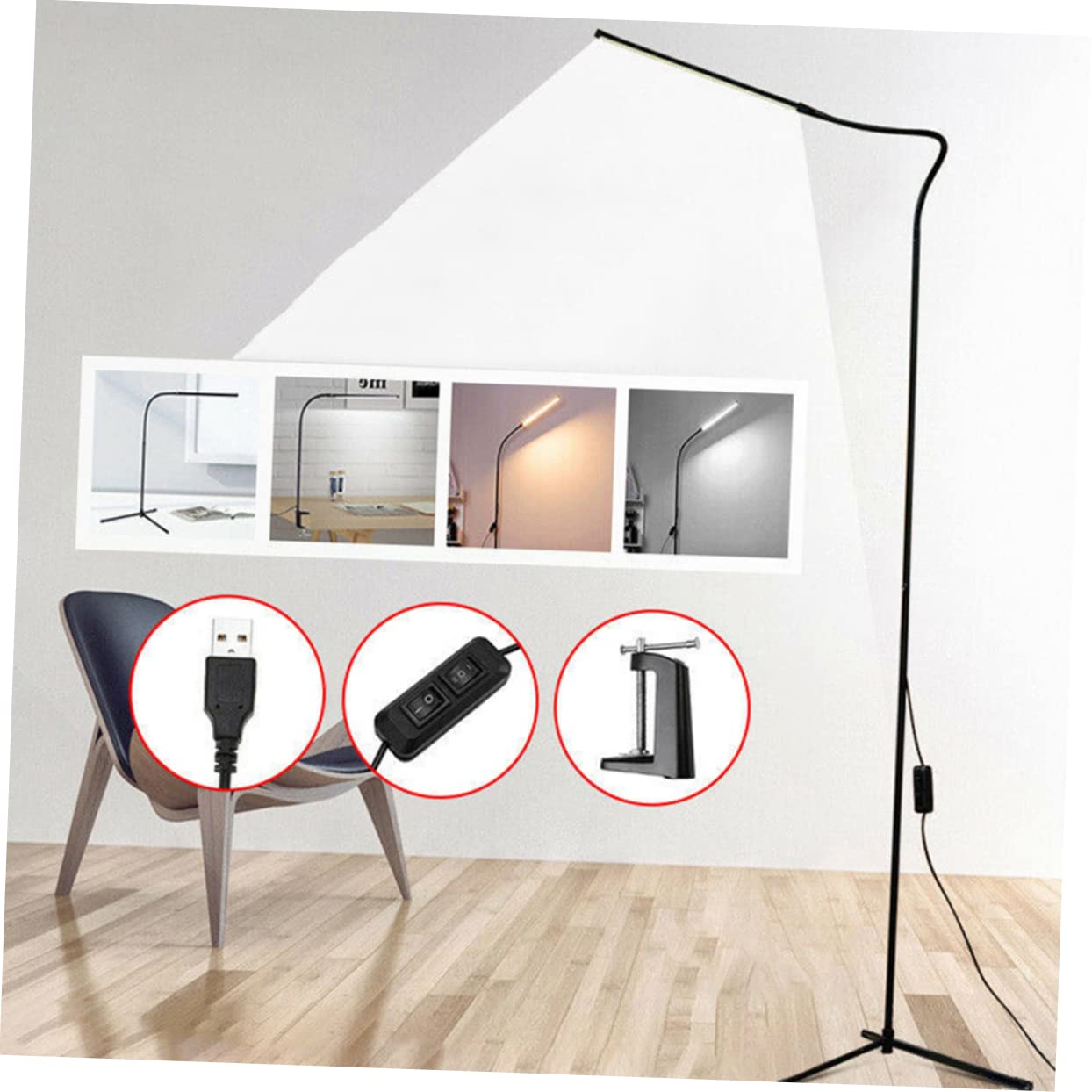 Angoily Piantana LED da Lettura Dimmerabile con Clip, Luce senza Sfarfallio e Antiriflesso, Braccio in Alluminio e Ferro per Camera da Letto