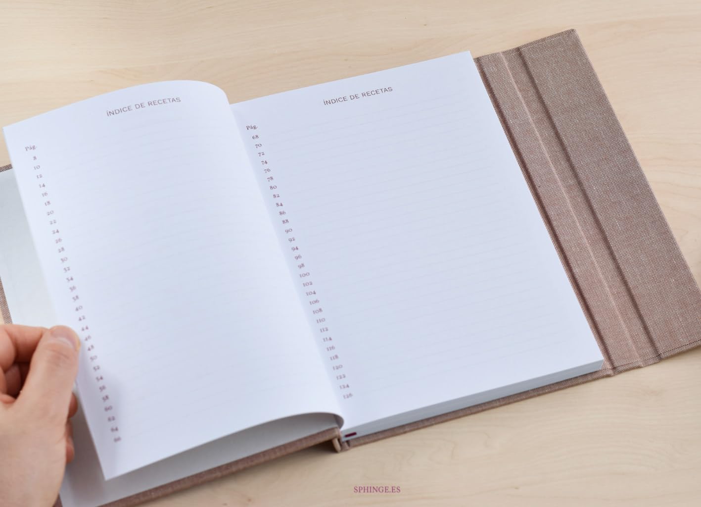 Sphinge Recetario en blanco personalizado con tu nombre 15x21 | Libro de cocina para escribir 90 recetas con índice | Castellano català português | Tapa dura de tela A5 | SIN cuchara