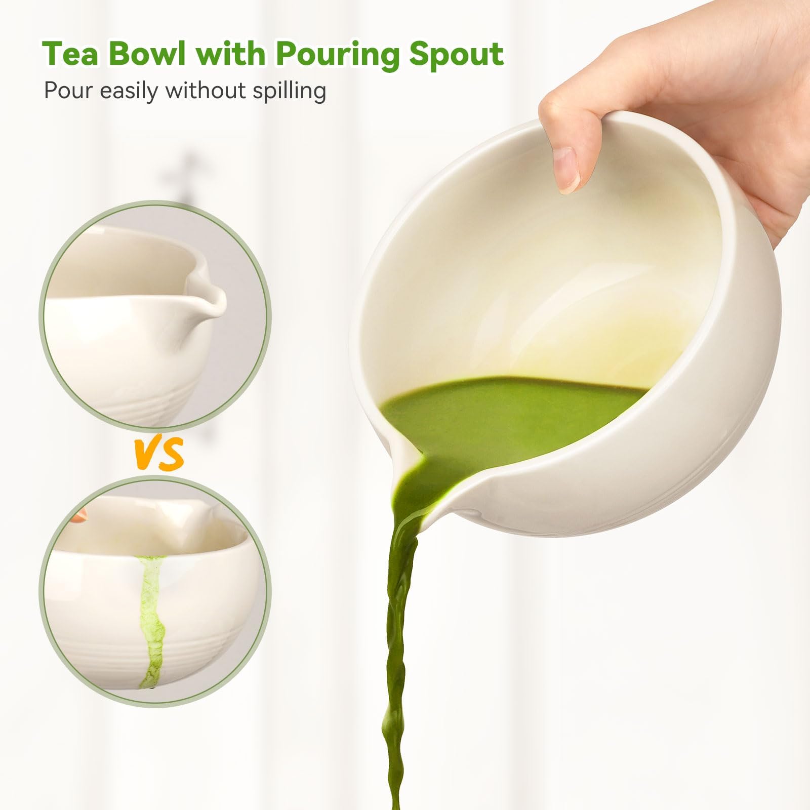 Matcha Whisk Set, 10 Pieces Bamboo Whisk with Pouring Spout, Measuring Spoon and Glass, Japanese Tea Making Tools, White