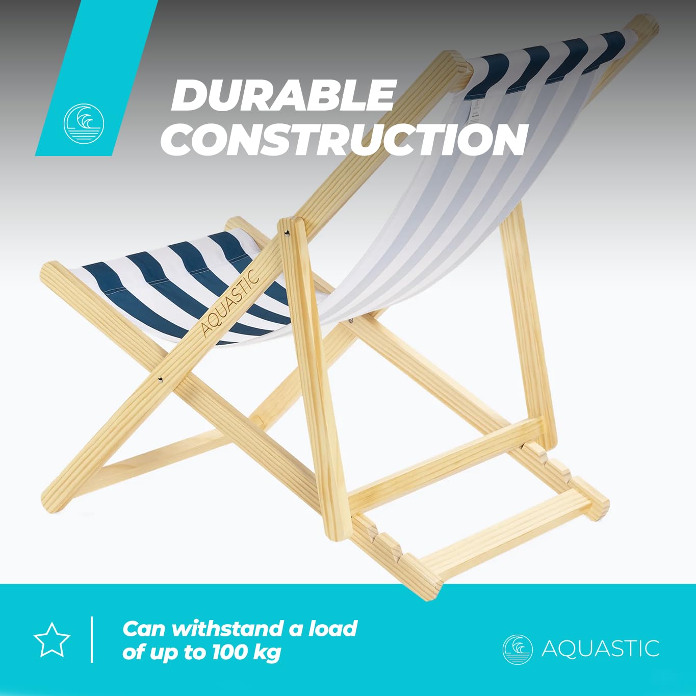 AQUASTIC SUNLITO Beach leżak przeciwsłoneczny w kolorze granatowym, idealny do ogrodu i na plażę, łatwe do złożenia, regulowane oparcie, ergonomiczny kształt, komfort i jakość, 101 x 57 x 71 cm