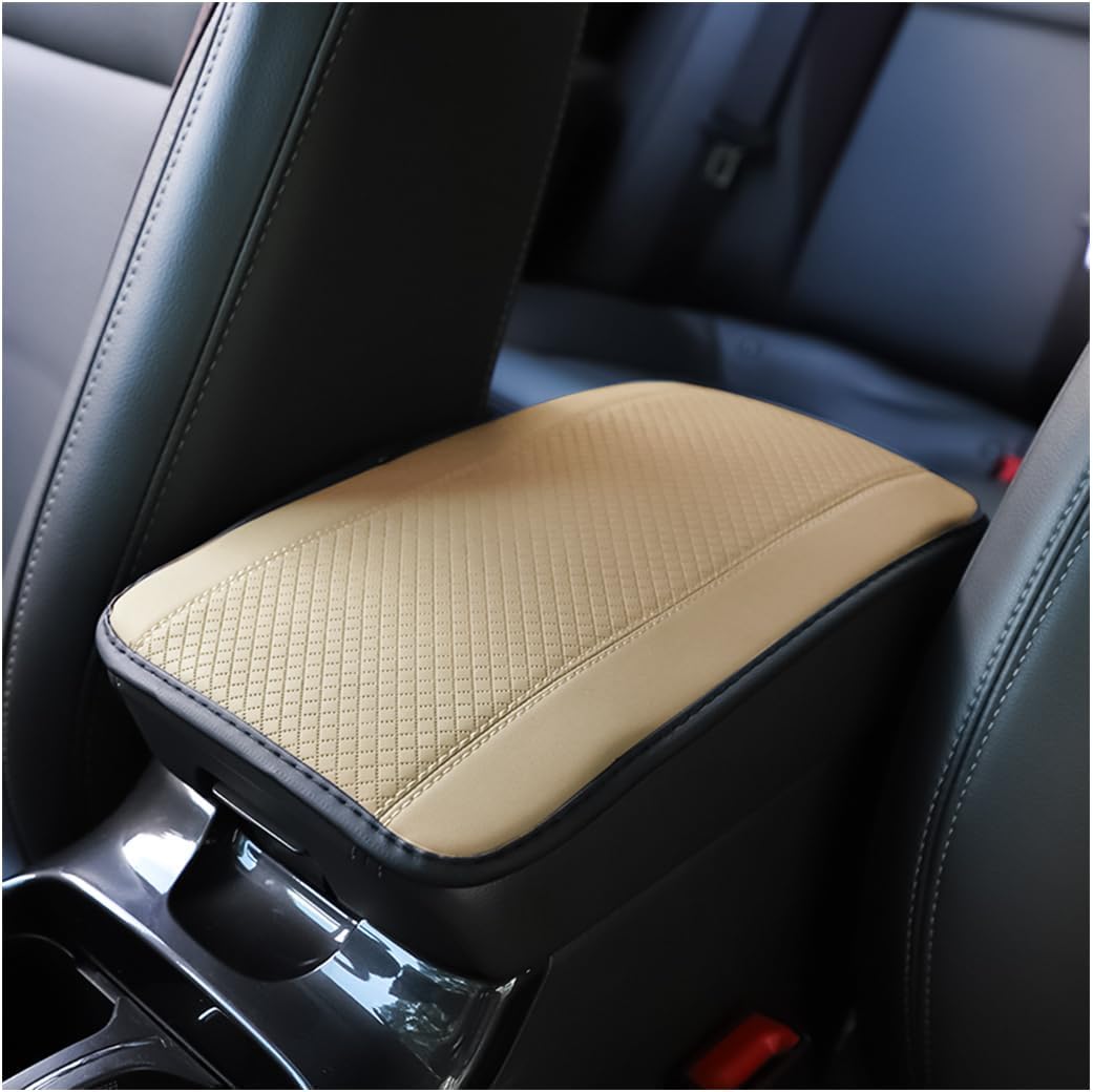 Osilly Armrest Pad for Car, PU Leather Auto Center Console Cushion Mat, Four Seasons Automotive Armrest Seat Box Cover, Universal Vehicle Interior Accessories for SUV, Truck, Van (Beige)