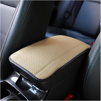 Osilly Armrest Pad for Car, PU Leather Auto Center Console Cushion Mat, Four Seasons Automotive Armrest Seat Box Cover, Universal Vehicle Interior Accessories for SUV, Truck, Van (Beige)