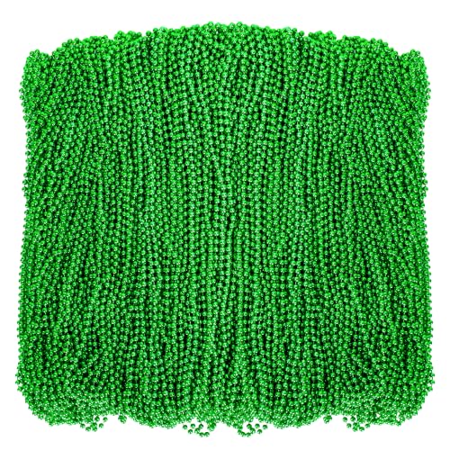 Huskein 24 PCS St Patricks Day Necklace Green Mardi Gras Beads Bulk 33 Round Beads St Patricks Day Accessories Parade Favors for Carnival Decorations Party Favors St. Patricks Decor
