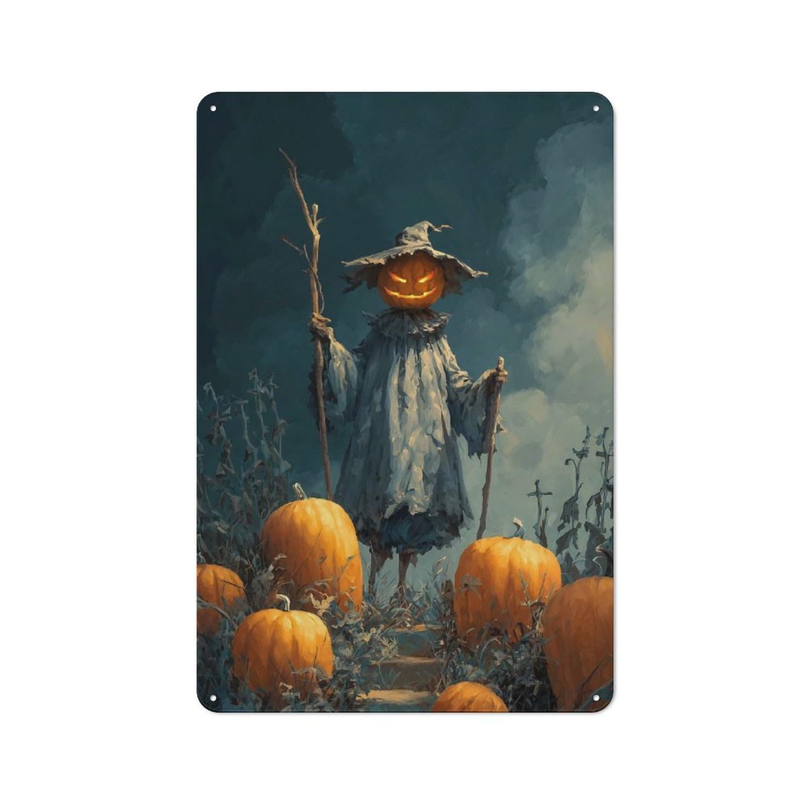 Junmoney Halloween Pumpkin Scarecrow In A Field Rustic Metal Sign 30X20cm For Man Cave Or Games Room, For Vintage Wall Decor Fans, For Garage And Workshop Walls