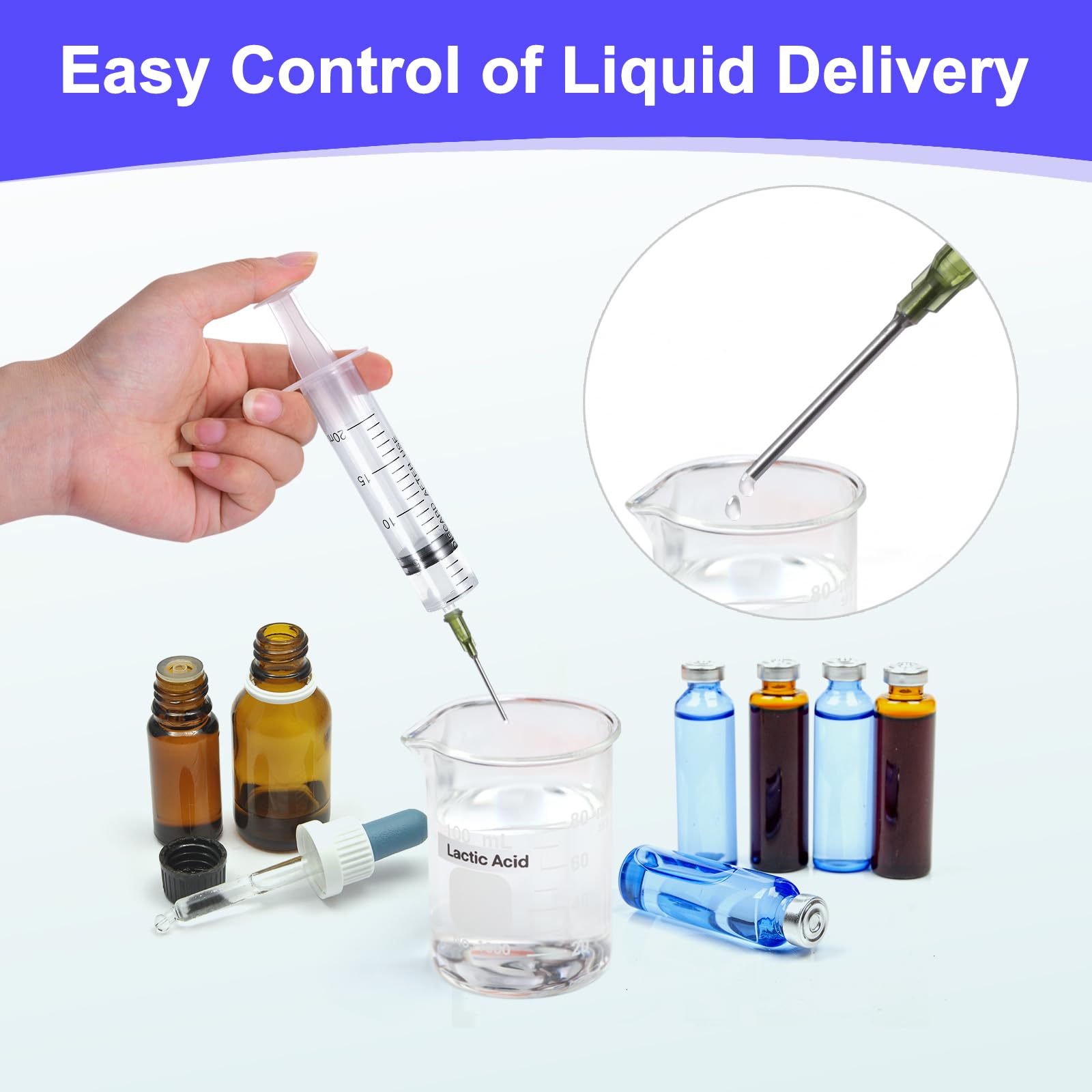 10 Siringhe Di Plastica da 20 ml Con Aghi Smussati da 14 g, Siringhe Riutilizzabili Per La Misurazione di Liquidi, Laboratori Scientifici, Alimentazione di Animali Domestici, Industria, Colle