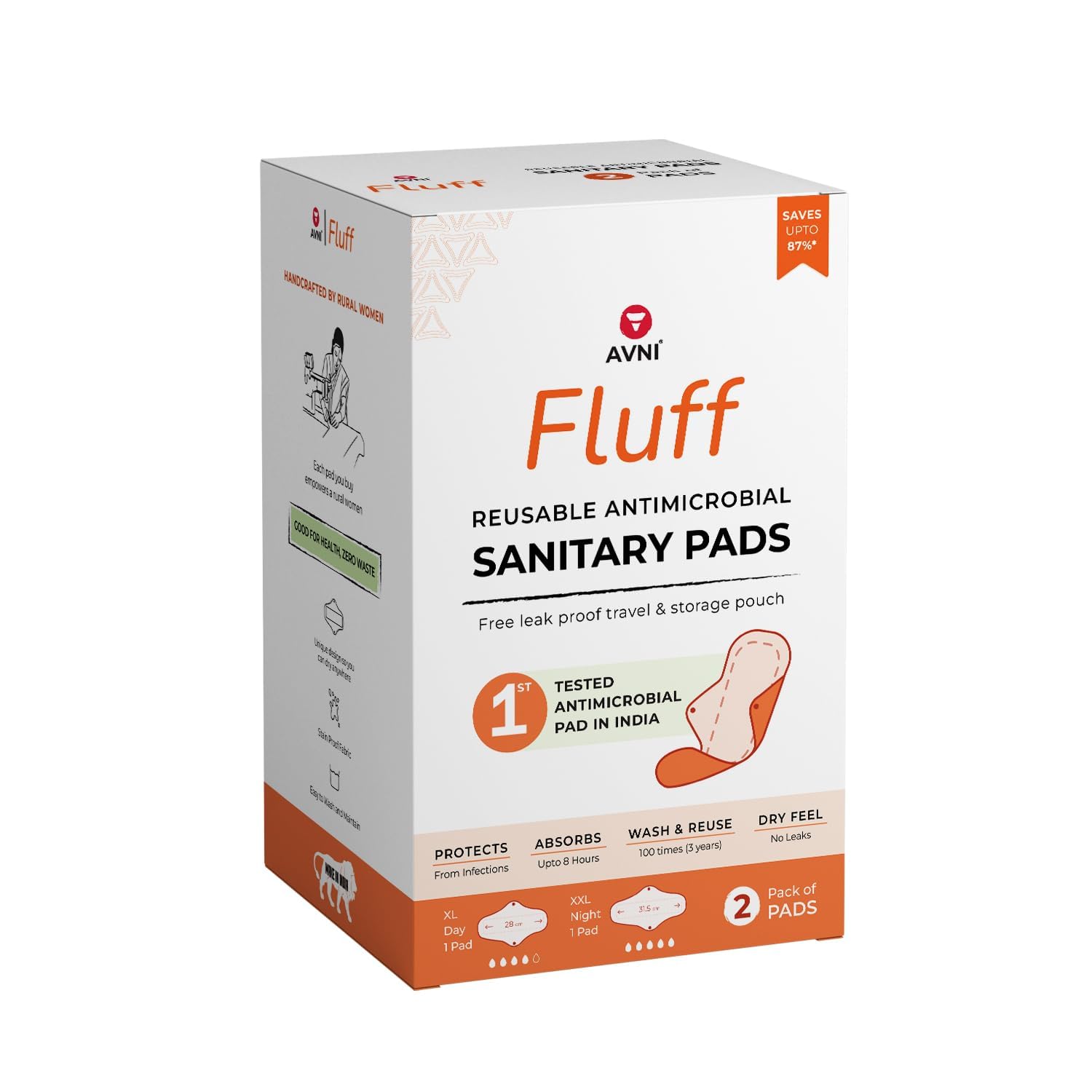 Avni - Fluff Washable Cloth Pads, Pack of 2, XXL (32 cm) | Antimicrobial Reusable Cloth Sanitary Pad | With Cloth Storage Pouch (B09SLX4YMW) Amazon Price History, Amazon Price Tracker