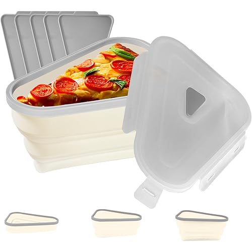 ProCattle Reusable Pizza Storage Container, Expandable Pizza Container with 5 Serving Trays, Adjustable Silicone Pizza Box to Organize Save Space, Microwave Dishwasher Safe-White