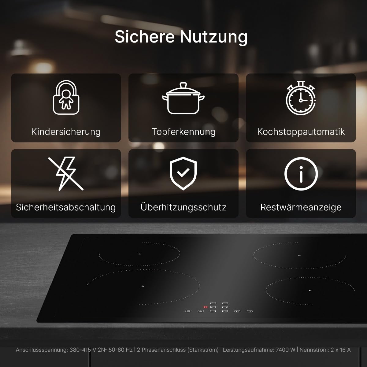 Bomann® Autarkes Induktionskochfeld mit 4 Kochfelder | Kochfeld Autark m. Touch & Topferkennung | Boosterfunktion | Kochplatte 9 Stufen | Induktionskochplatte 7400W & Kochstoppautomatik | EBK 7942