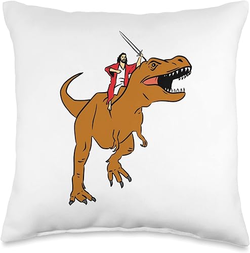 Miniatura 5 de Jesus Raptor Meme and Jesus T-Rex Funny Riding Tyrannosaurus Jesus T-Rex Dank - Almohada de meme, 18 x 18 pulgadas, multicolor