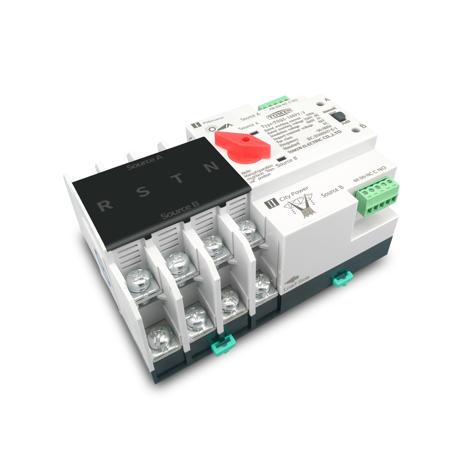Selettore Automatico ATS Doppia Alimentazione su Guida DIN 2P 3P 4P for fotovoltaico e Inverter 63A 100A 125A(4P,63A)