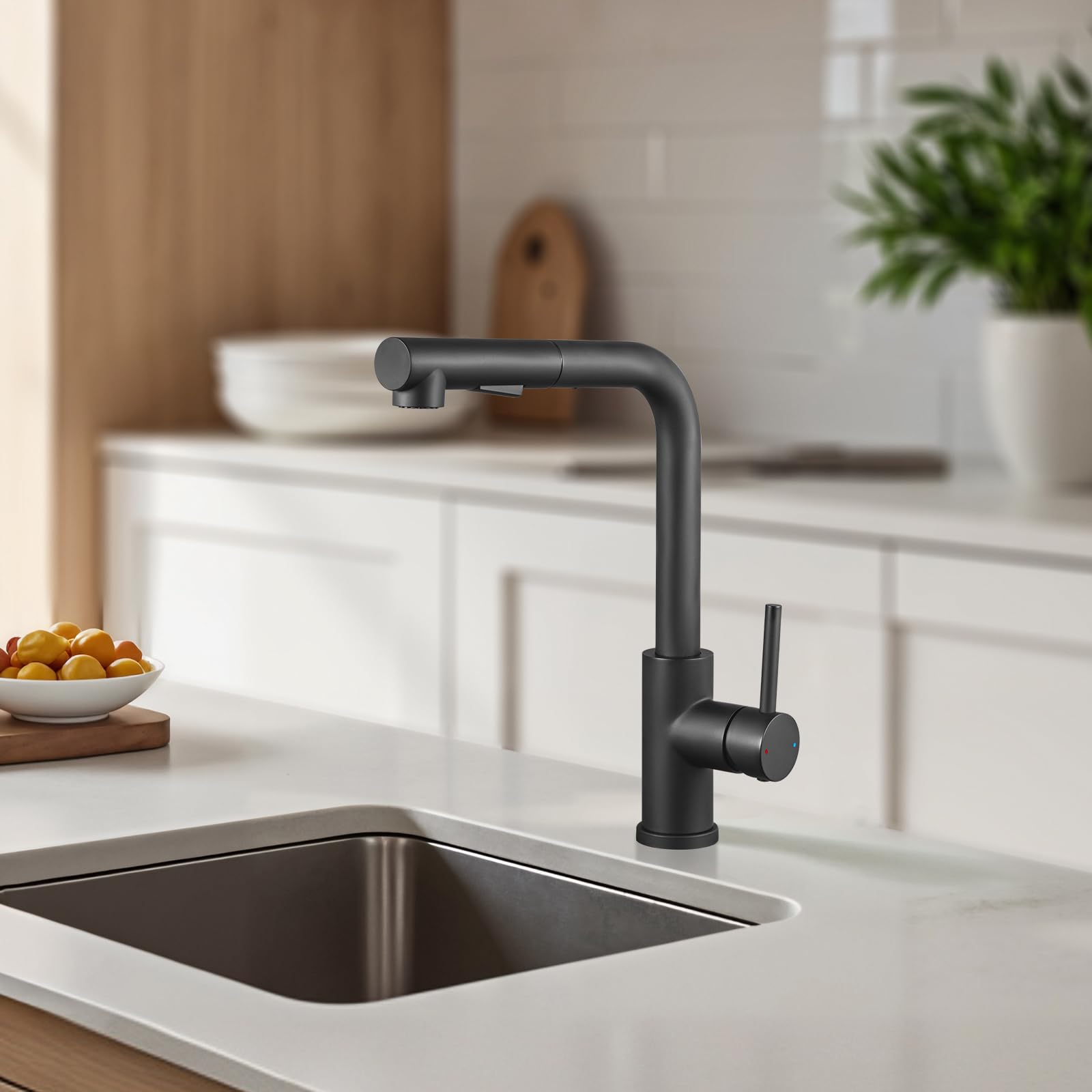 CECIPA Rubinetto Lavello Cucina Nero con 2 Modalità, Miscelatore Cucina con Doccetta Estraibile, Rubinetto con Beccuccio Girevole a 360°, Acqua Calda e Fredda, Acciaio Inox 304 (Nero)