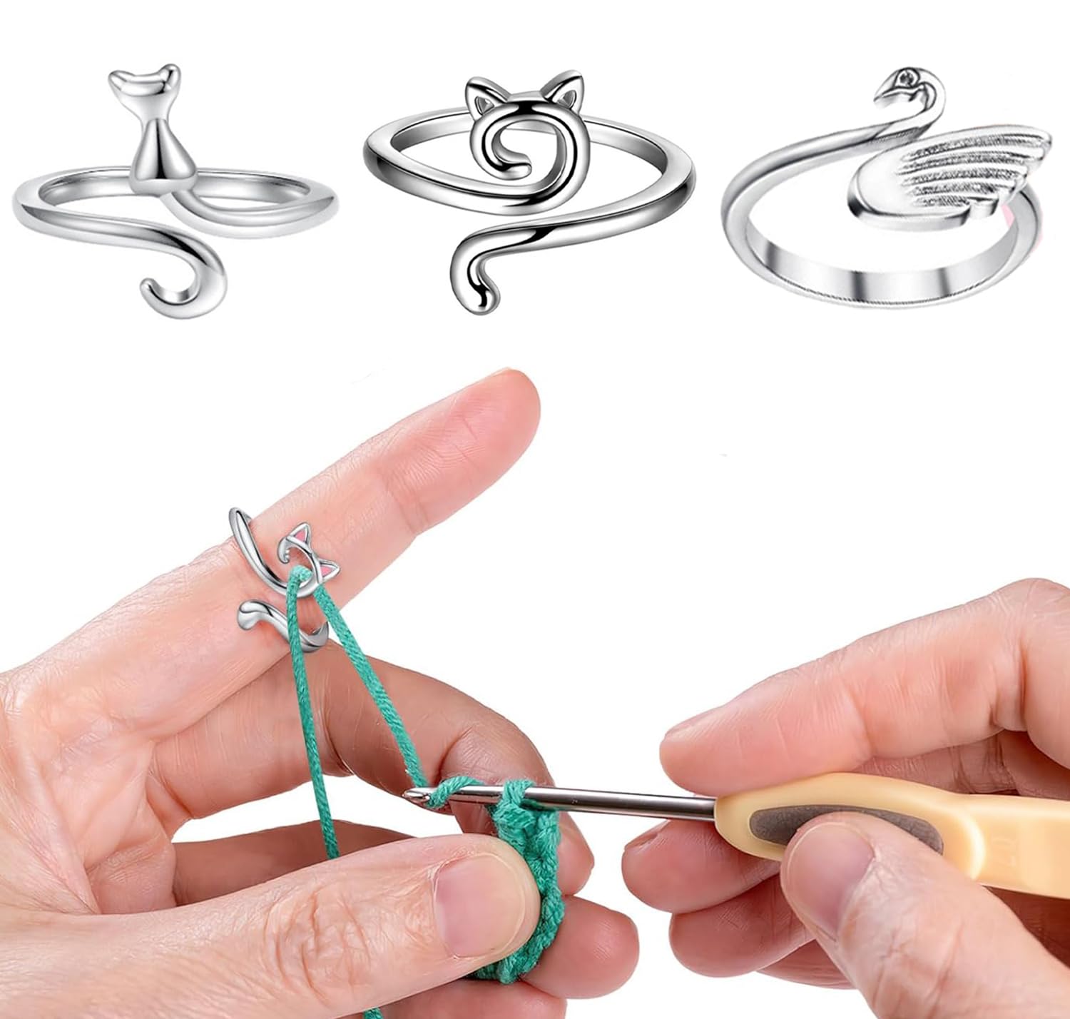 Crochet Ring 3 Pcs for Crocheting Adjustable Knitting Tension Ring for Finger Yarn Tension Ring Fashion Style Accessories