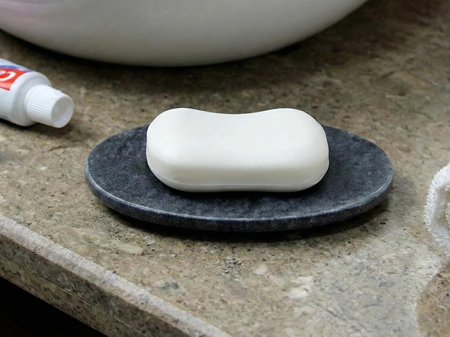 KLEO Natural Stone Soap Dish - Bath Accessory for Bathroom, Kitchen, Washroom, Wash basin - Grey/Black