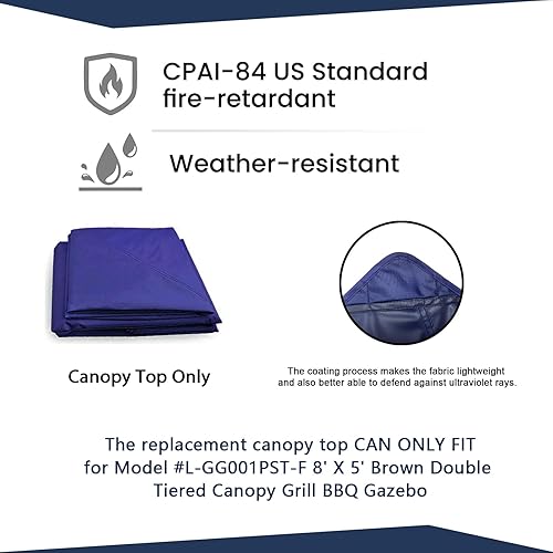 Miniatura 8 de Tanxianzhe Cubierta superior de repuesto para cenador de parrilla de 5 x 8 pulgadas, techo de barbacoa de doble nivel, solo apto para cenador modelo