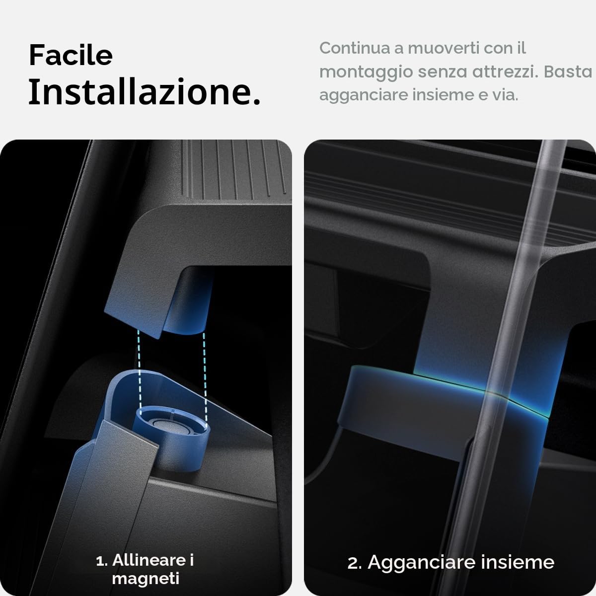 Spigen Tesla Model 3 Highland 2024-26 Model Y Juniper 2025 2026 Organizer Sotto Schermo, Installazione con un Tocco, Organizzatore Portaoggetti, Accessori Tesla - Nero
