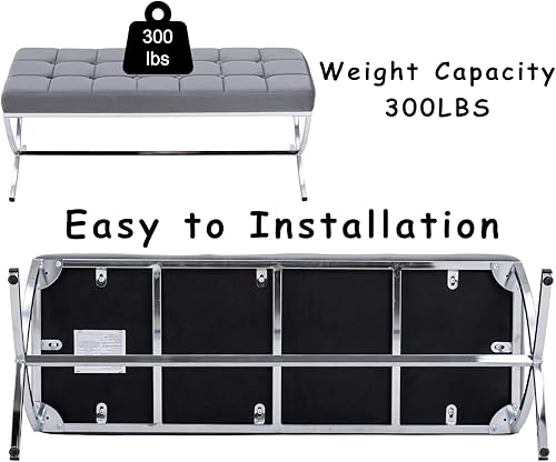 Miniatura 4 de CIMOTA Moderno banco de entrada de terciopelo tapizado con botones y base de metal, elegante banco otomano para entrada, sala de estar, dormitorio,