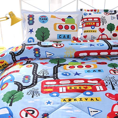 Qucover 3 Pieces Comforter Set, All Season 3D Car - Hypoallergenic Comforter