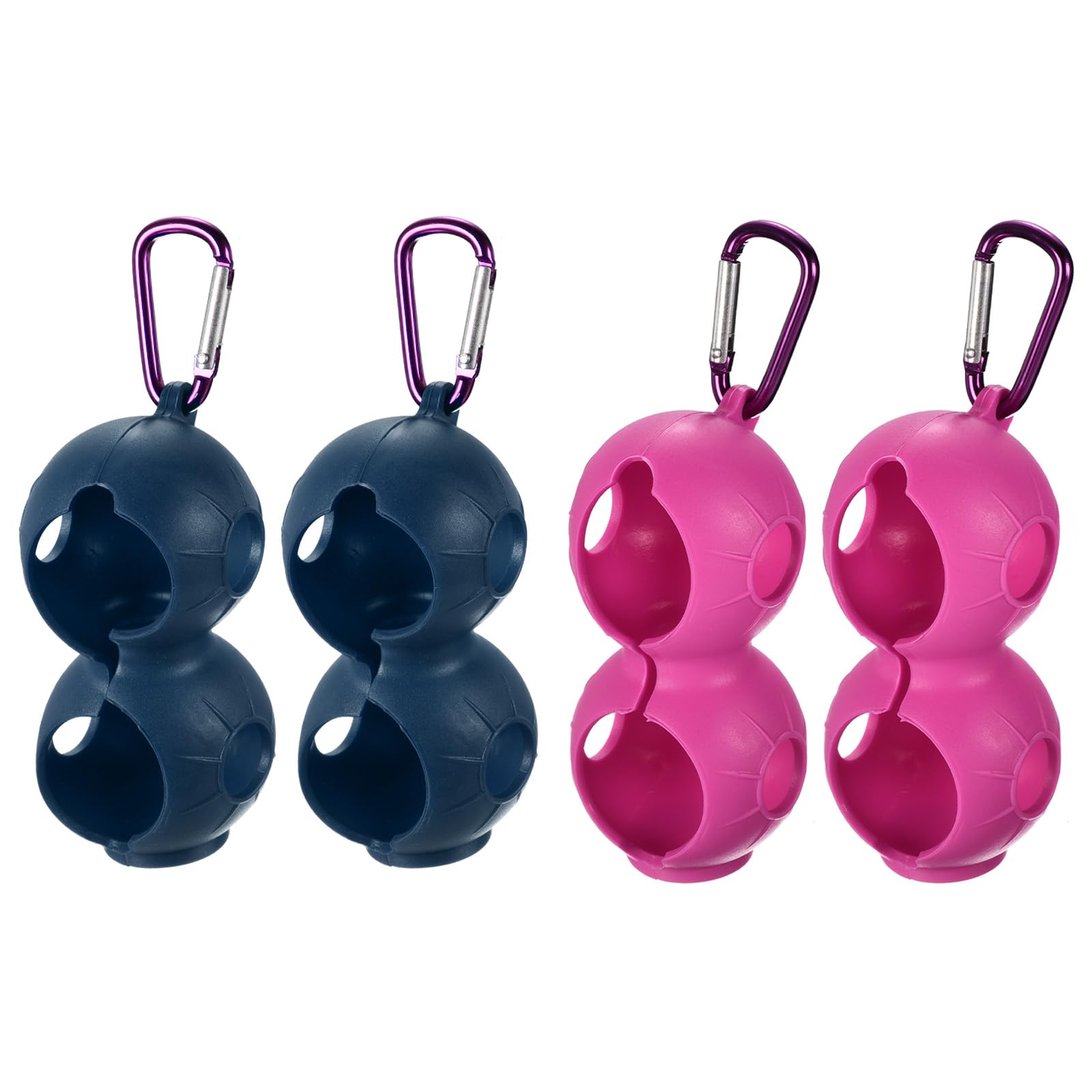PATIKIL Golf Ball Holder, 4 Pack Silicone 2 Balls Carrier Protective Portable Sleeve with Buckle for Golf Bag Belt Rose Red, Blue
