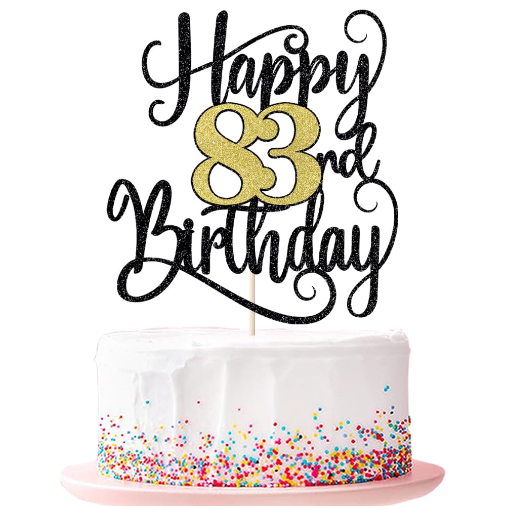 happy 83th birthday cake topperοΌ 83 birthday party cake decorations (Black and gold flashes, 83rd)