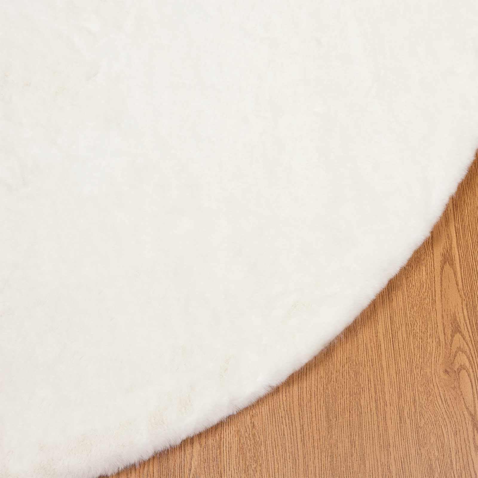 Kunstfell-Teppich rund 200x200 cm, Flauschiger Wohnzimmerteppich rutschfest, weicher Teppich in Creme für Schlafzimmer, kuschelige Heimtextilie mit Rutschfester Unterseite