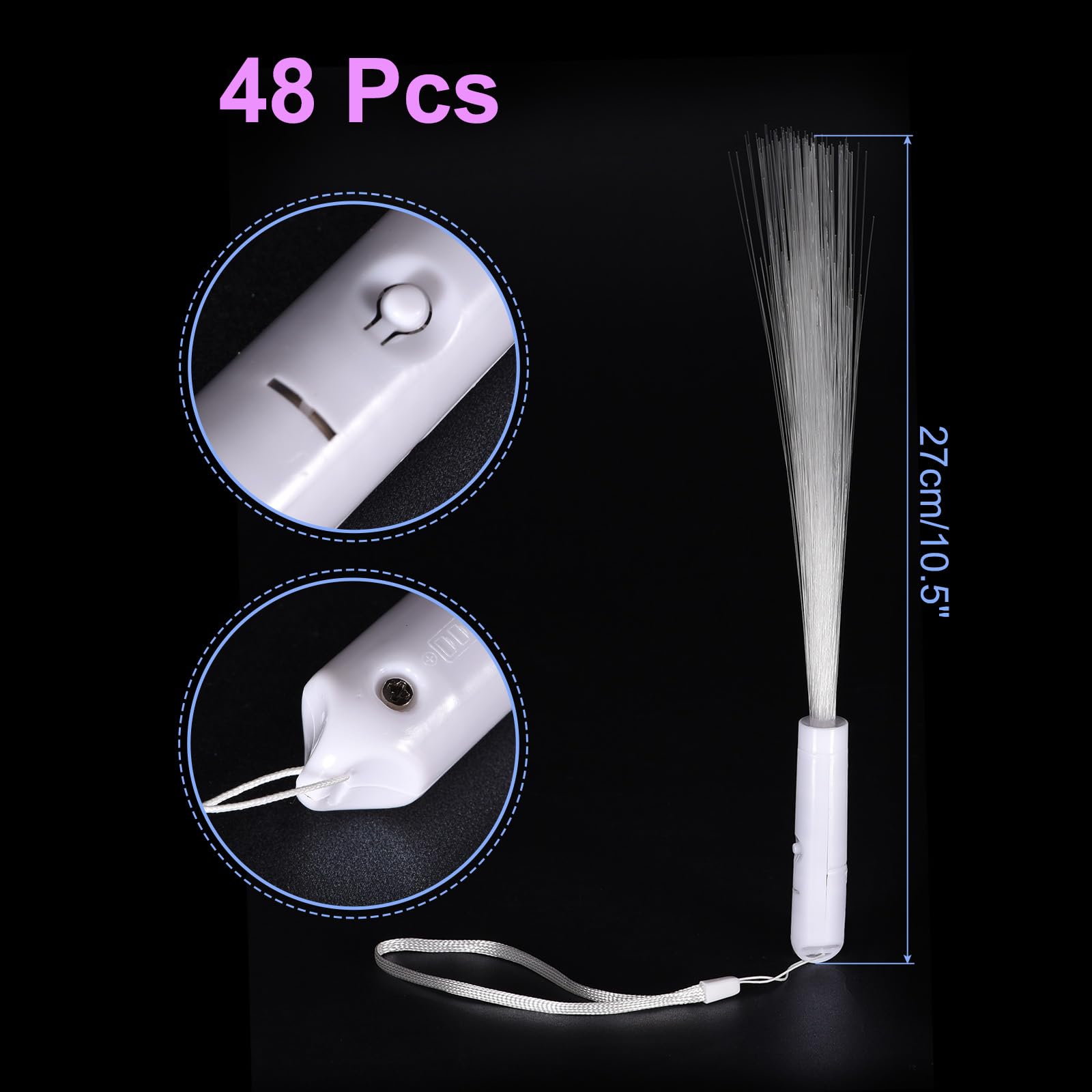 QUARKZMAN Bacchetta in Fibre Ottica Lunghezza 10,5" Bastoncino Luminoso LED Colorato con 3 Modalità di Luce per Festa Matrimonio 48pz