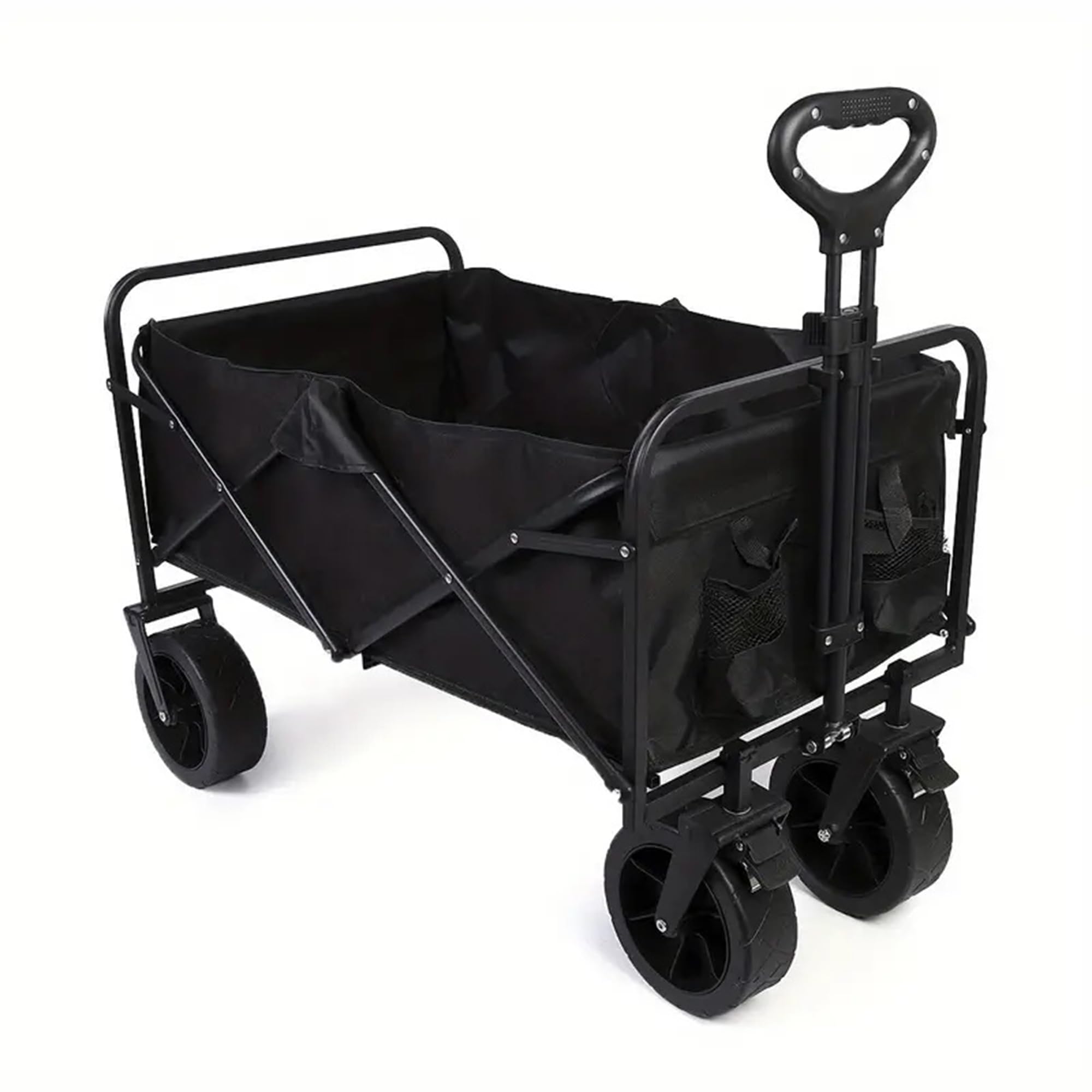 Kuber Industries Garden Wagon Cart with Wheels Foldable & Portable Design - Heavy Duty Pullable Yard Cart with 8" Wide Wheels - Black