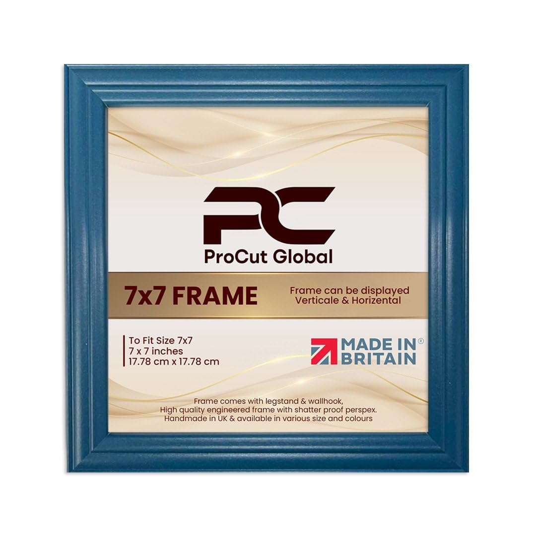 Procut Global 7X7 Navy Blue Picture Frames - Classic Wooden Photo Frame with Shatterproof Perspex for Wall or Tabletop - Perfect for Posters, Certificates & Prints - Sizes & Colors Available
