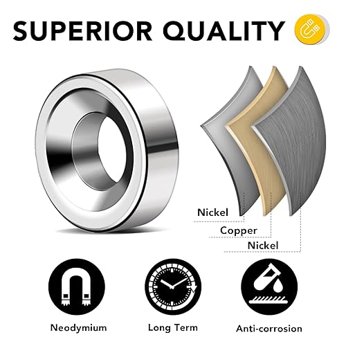 Miniatura 3 de DIYMAG Imanes de neodimio con agujero, fuerza de tracción de 30 libras, fuerte imán permanente de agujero avellanado de tierras raras con 8
