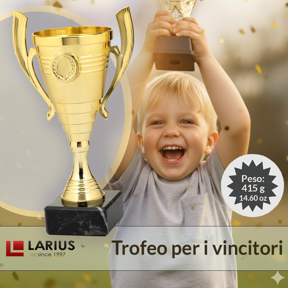 Larius Coppa (22 cm, 415 g), elegante trofeo universale con base in marmo, personalizzabile, ideale per sport, scuola, concorsi e premi - B3