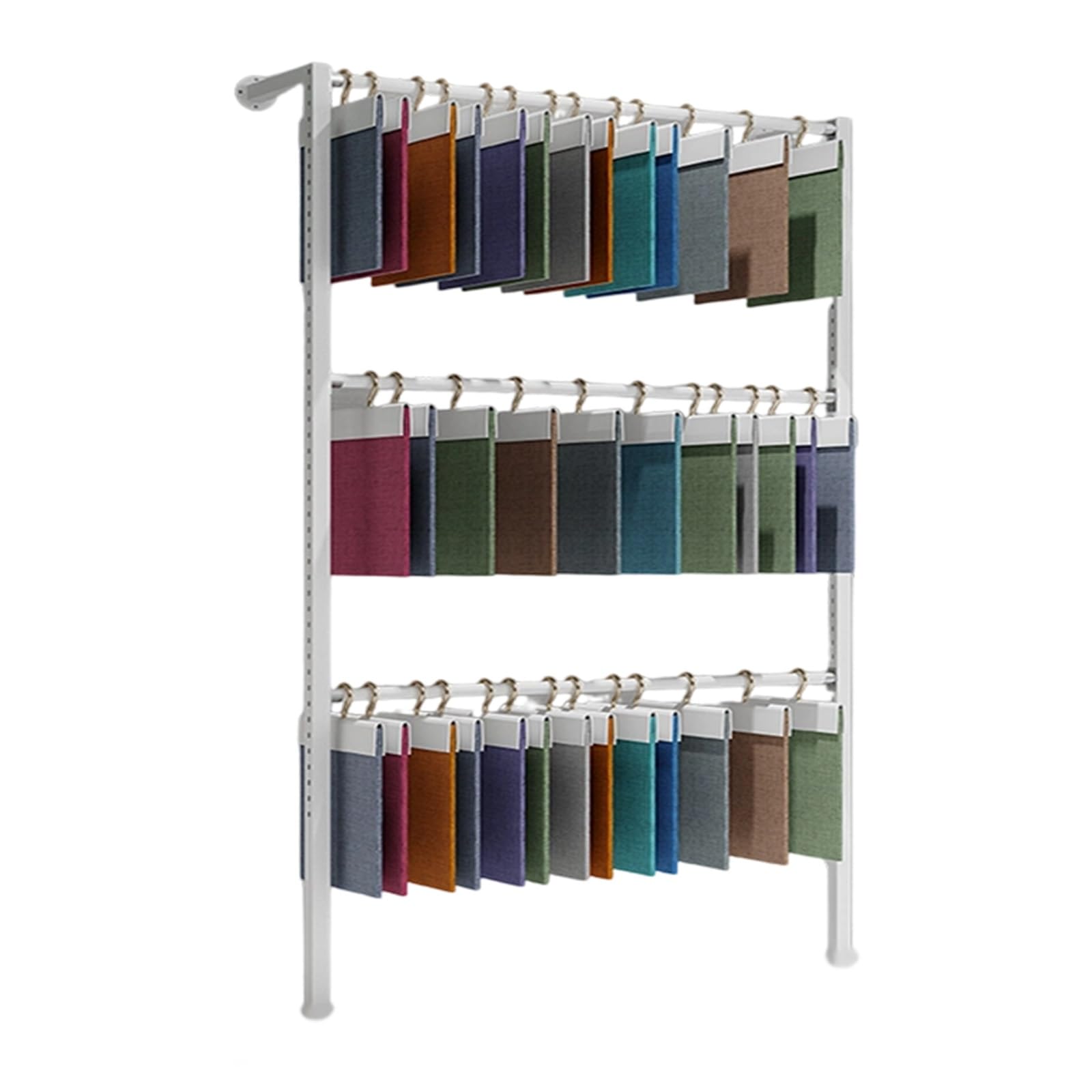 Étagère de rangement en rouleau de tissu et présentoir mural en métal pour magasin de vêtements