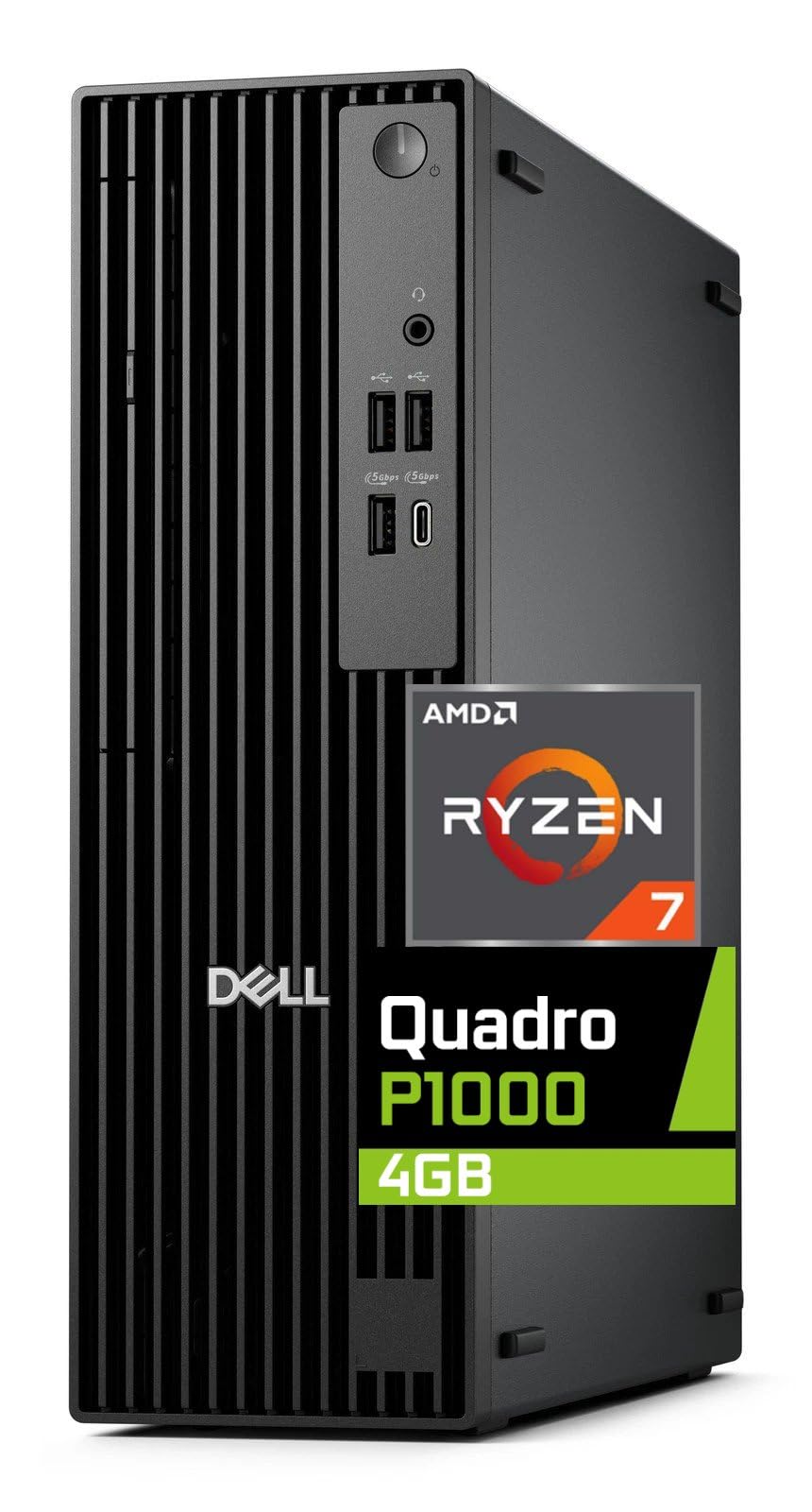 Dell Pro Slim QCS1250 SFF Desktop Computer, AMD Ryzen 7 Pro 8700G, 32GB RAM, 1TB NVMe SSD, Nvidia Quadro P1000 4GB Graphics, DisplayPort, HDMI, USB-C,