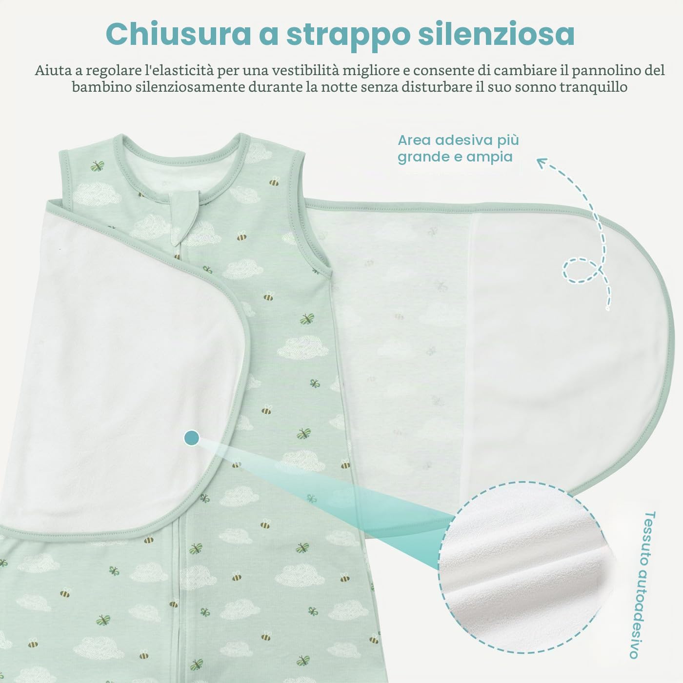 Sacco Nanna Tog 1 Sacco Nanna Neonato 0-6 Mesi 100% Cotone Swaddle Verde
