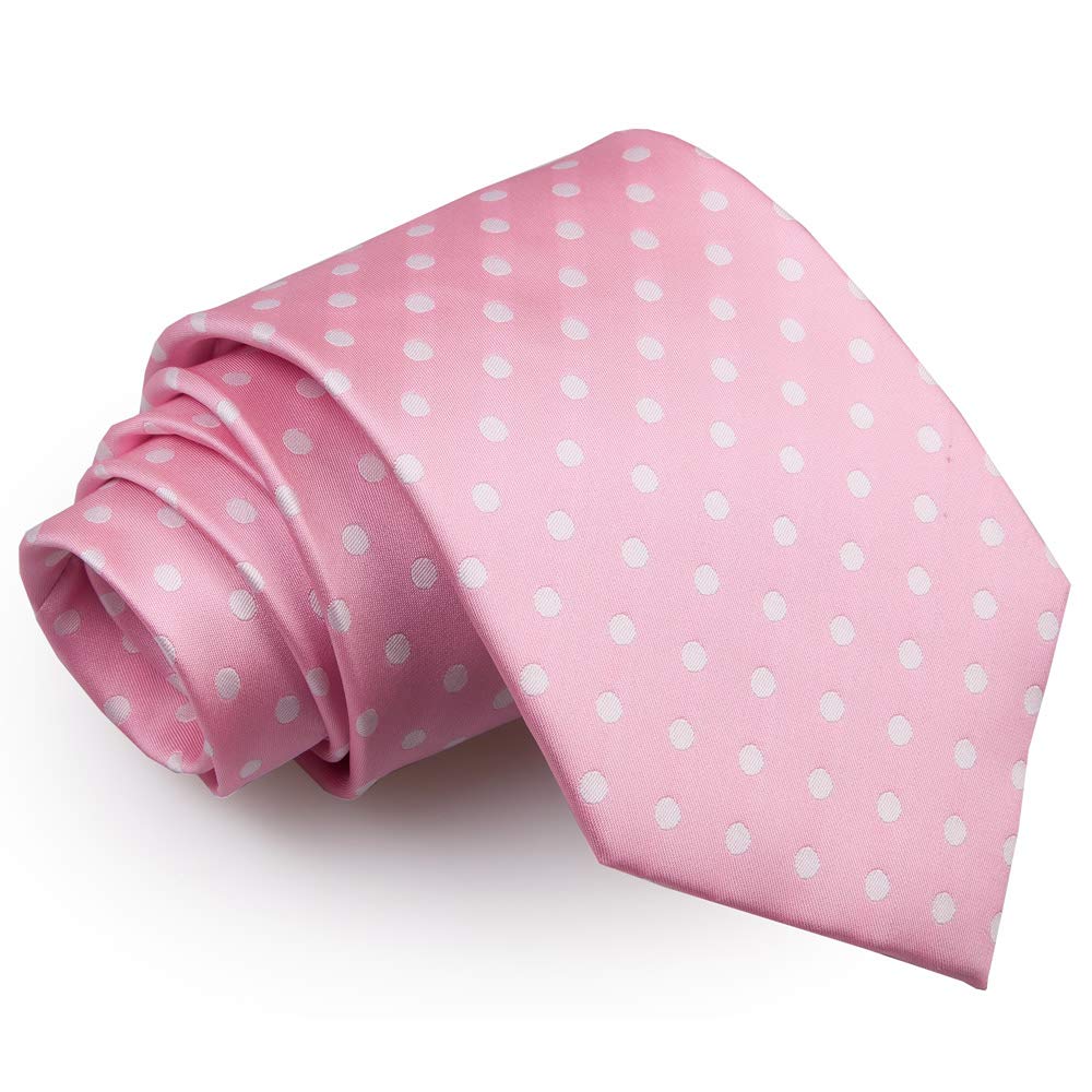 Dqt Men's Polka Dot Pink Pink Solid Plain Stripe Floral Paisley Polka Dot Neck Tie - Polka Dot Classic Pink