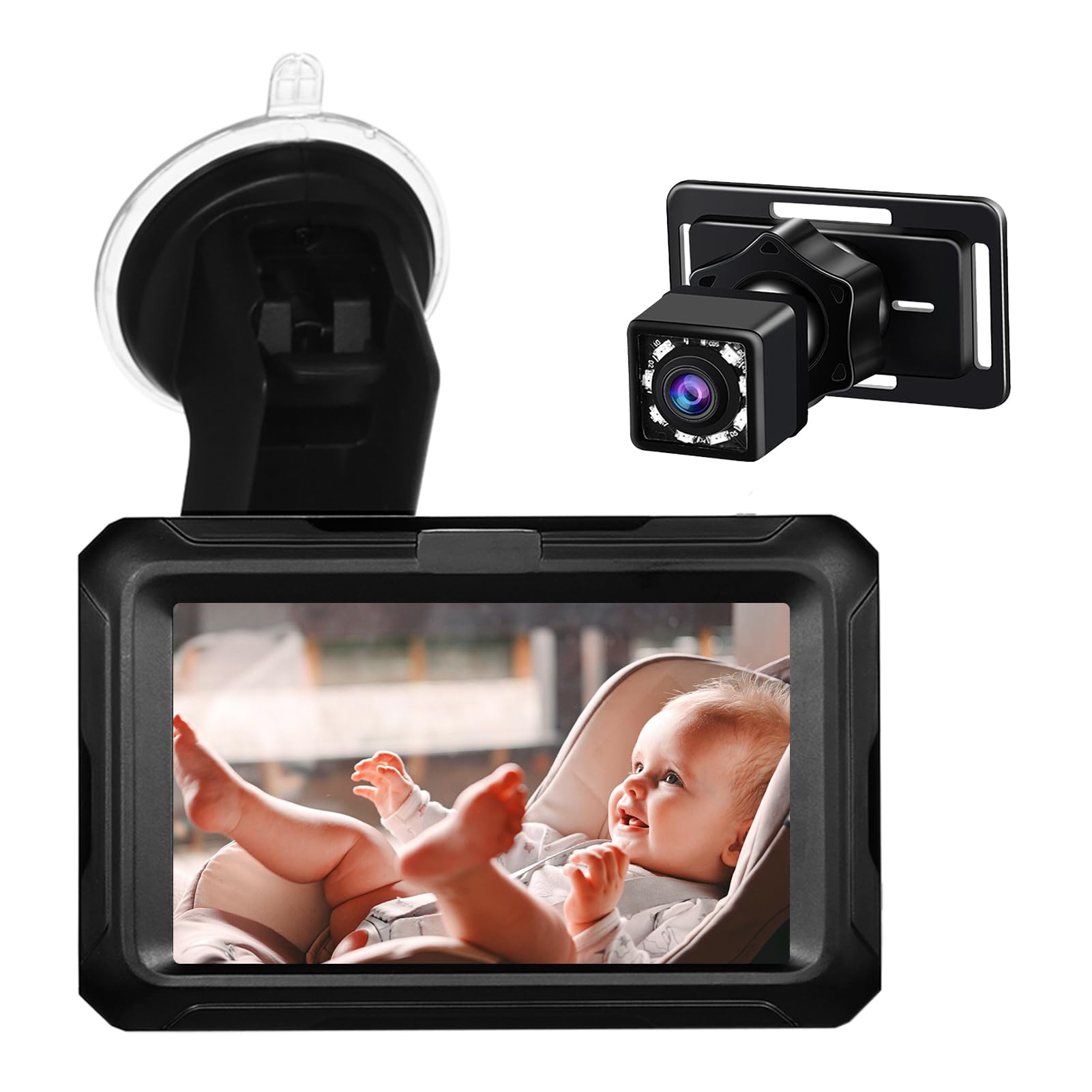 eacam baby car camera 4.3 monitor wide angle night vision back facing newborn safety