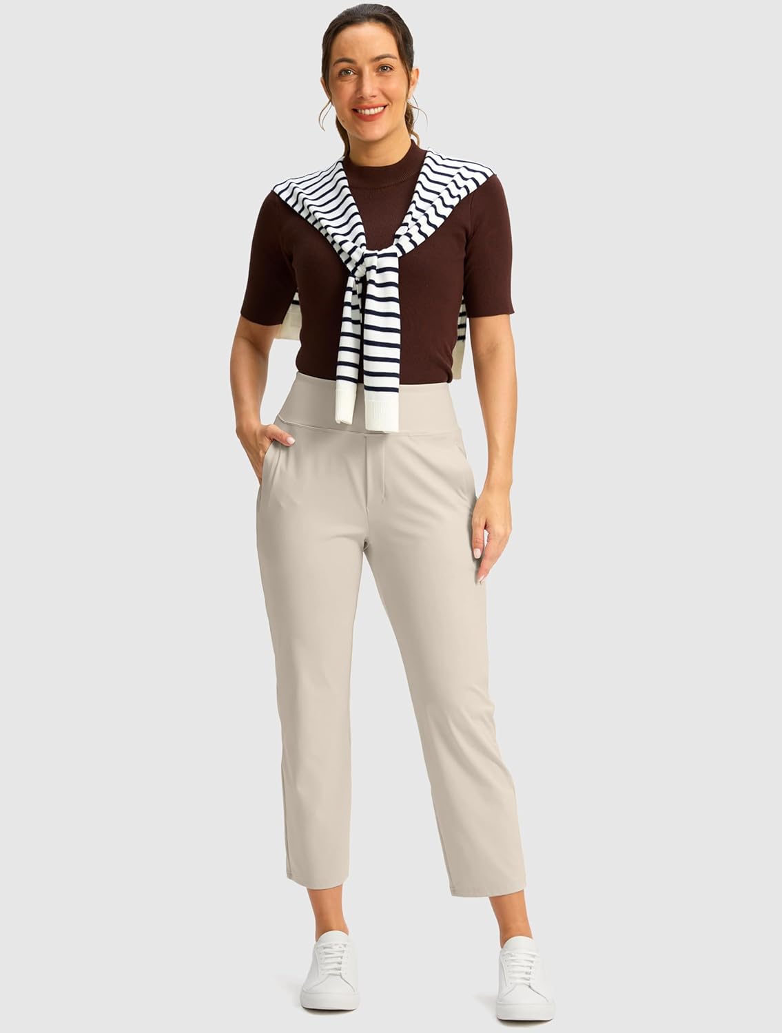 SANTINY Women's Pants with 3 Pockets 7/8 High Waisted Stretch Ankle Pants for Women Golf Casual Travel Athletic Work - Image 5