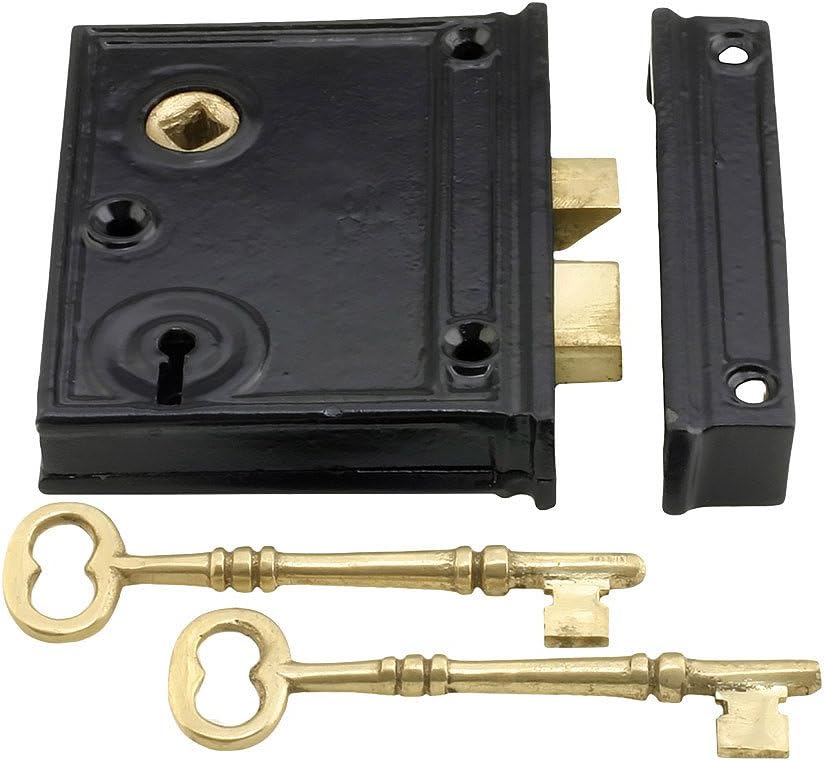 House of Antique Hardware R-01SE-1023V Cast Iron Vertical Rim Lock with Black Powder Coating