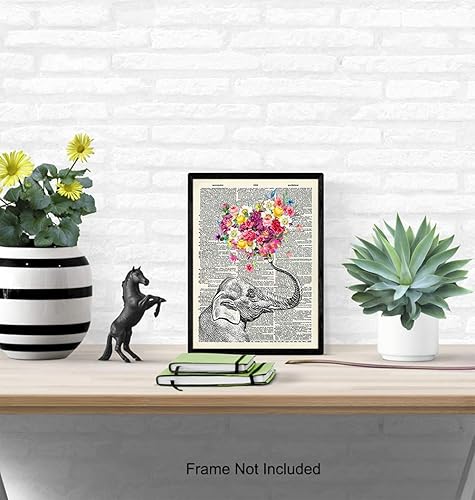 Miniatura 4 de Elephant Dictionary Art Print - 8x10 Sweet Shabby Chic Poster for Home, Wall, Room Decor, Decoration, Bedroom, Bathroom - Cool, Unique Romantic Gift