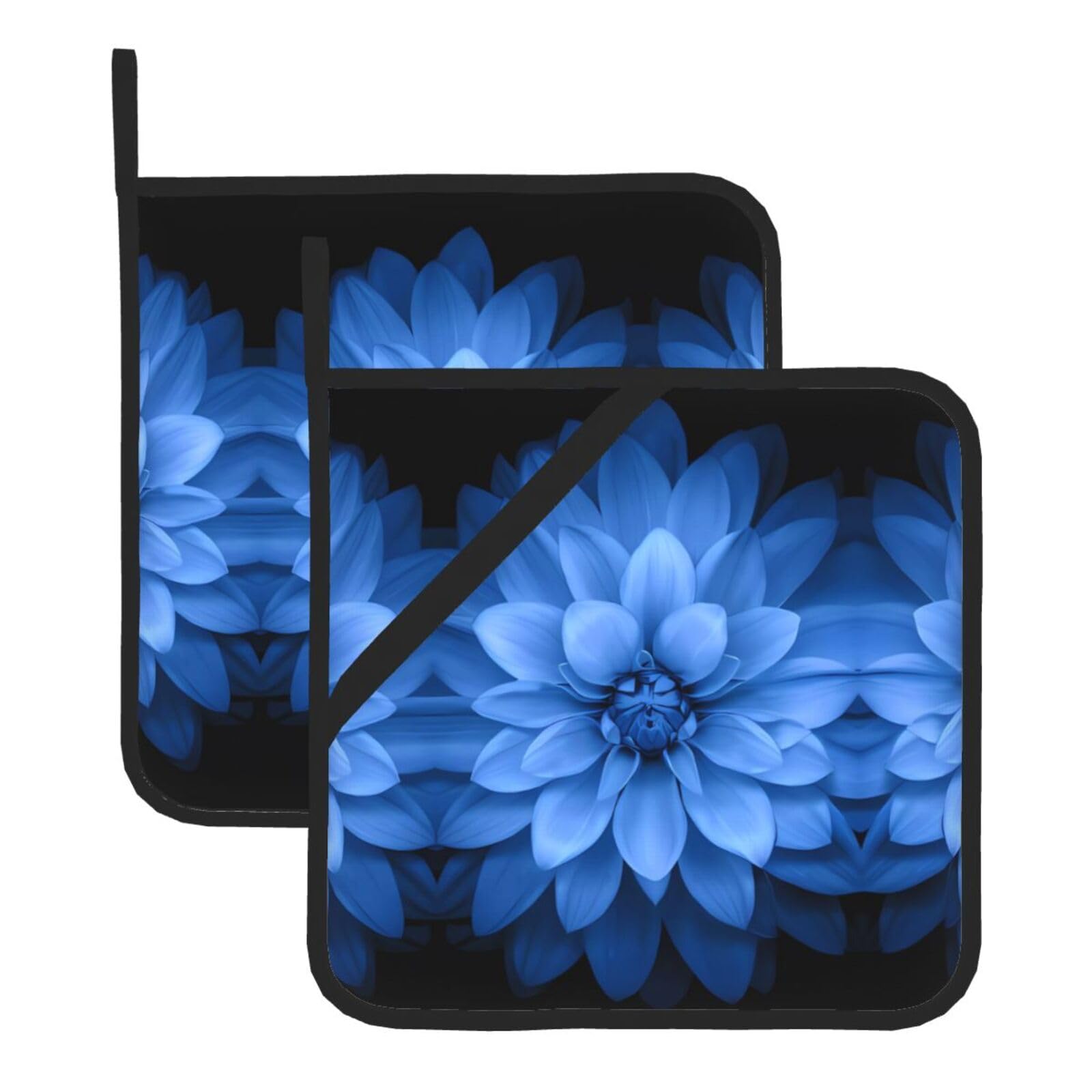 YYHWHJDE Lotus Prints Square Hot Pads for Kitchen Counter - Waterproof Pot Holders with Hanging Loop, Durable Trivets for Microwave Oven - 2 Pack