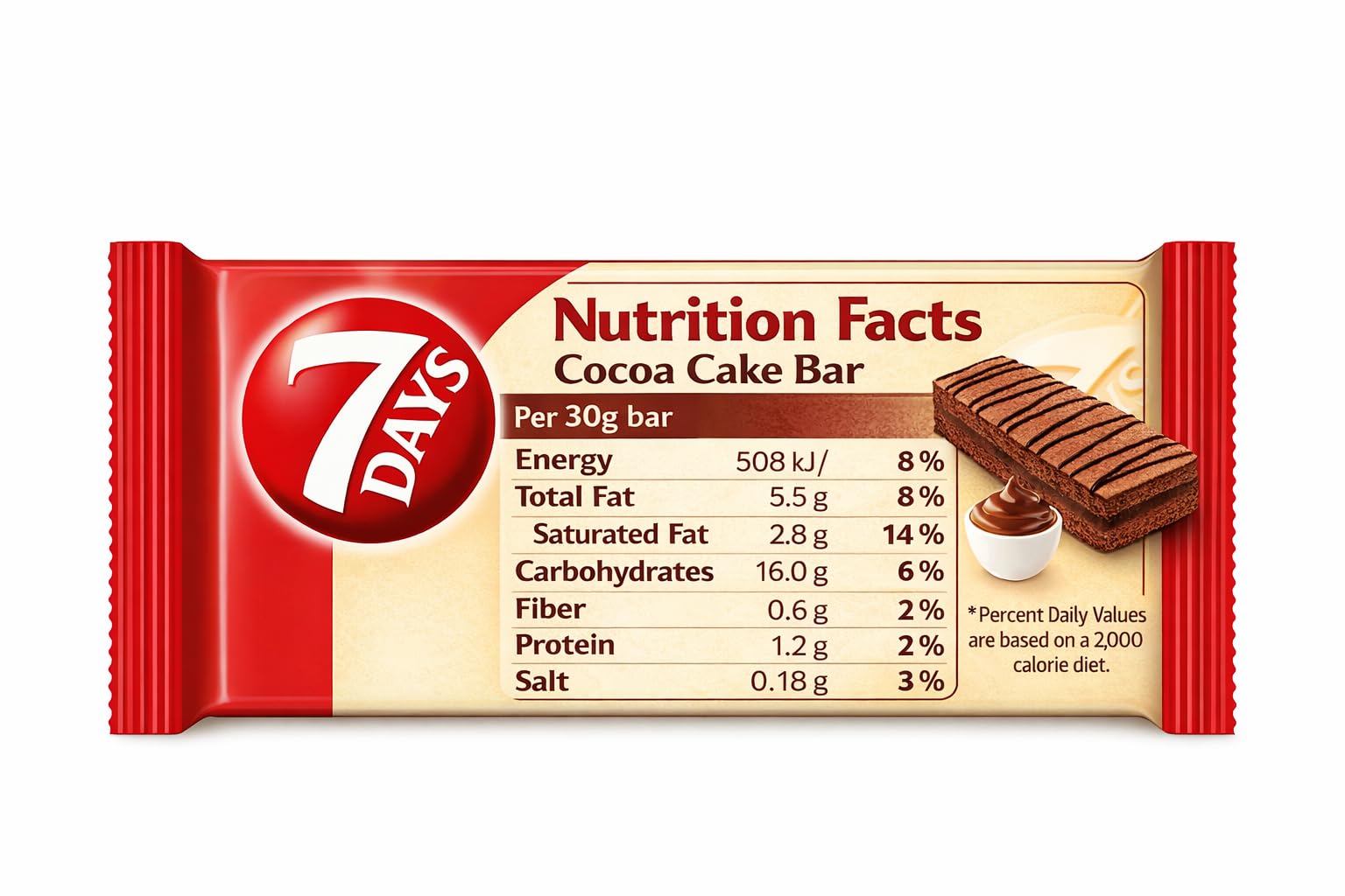7 Days Cake Bar mit Kakaofüllung 16 x 30 g (16 Stück)
