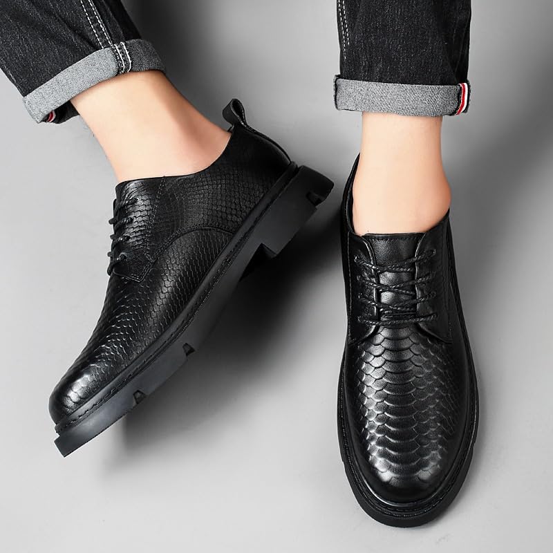 Mens Uniform Formal Shoes Burnished Leather Lace Up Wingtip Block Heel Non Slip Rubber Sole Wedding Business Comfortable Dress Oxford3