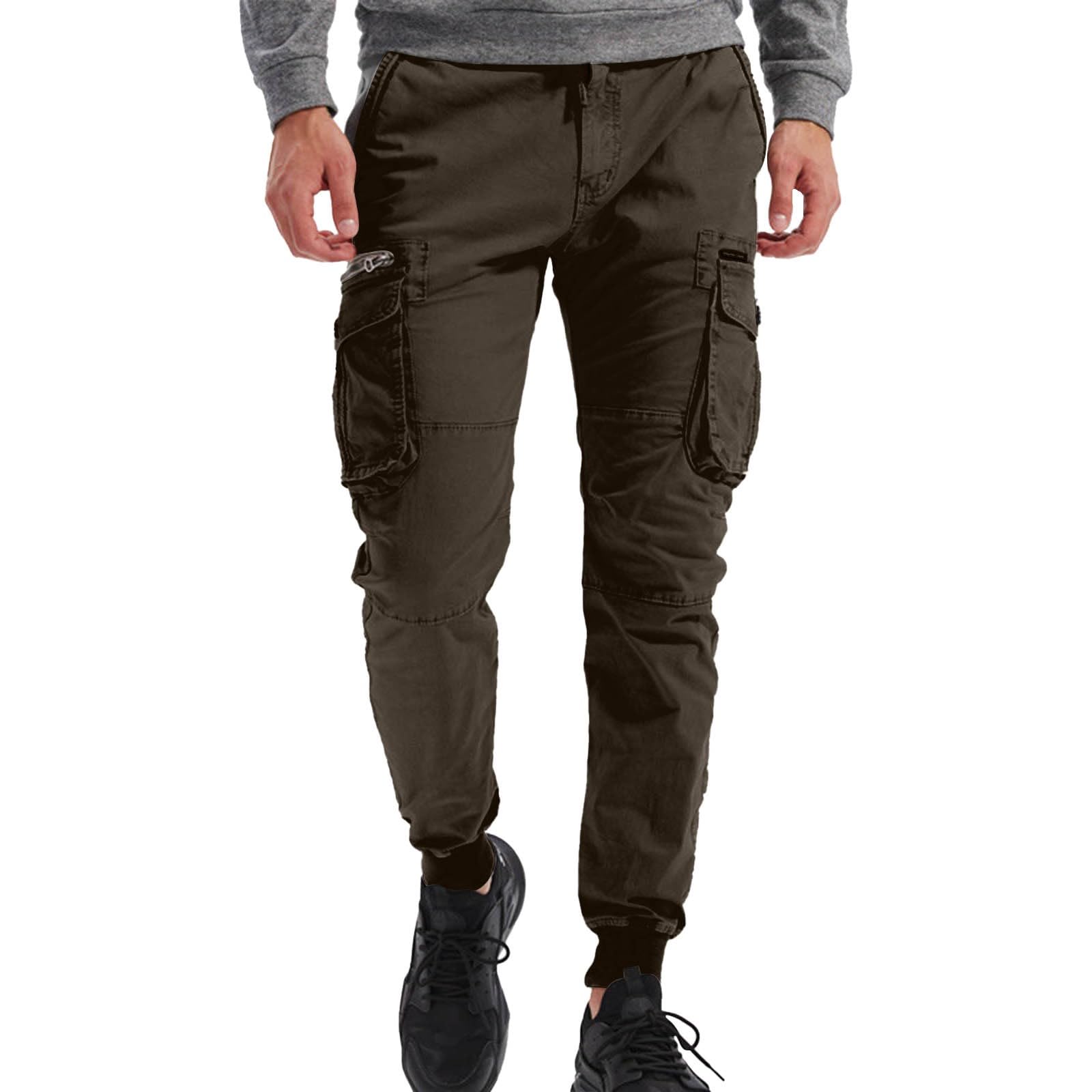 Pantalones de trabajo para hombre con cintura elástica, pantalones de trabajo para hombre con cintura elástica, pantalones chinos con puños, pantalones de ocio, muchos bolsillos, ligeros, pantalones
