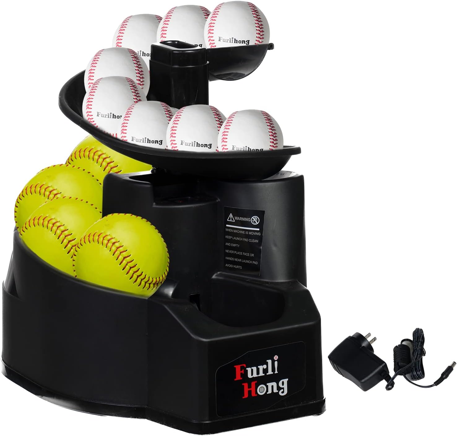 Furlihong 6902BHA Rechargeable Baseball/Softball Toss Machine with Extendable Ball Stacker, Height Adjustable, Use Regulation Baseballs, Softballs or Dimpled Balls, for Hitting Batting Practice