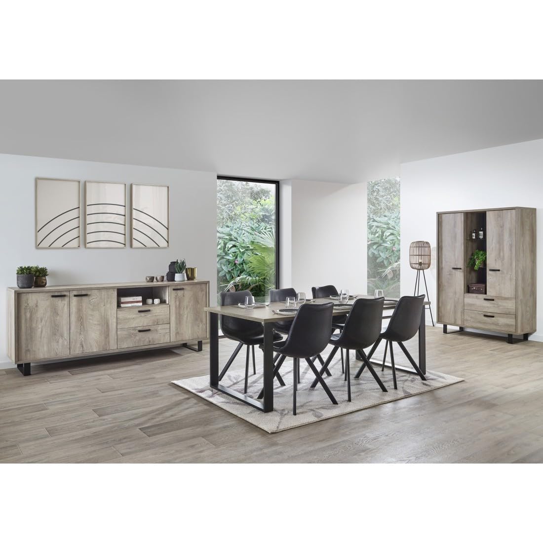 Buffet XL 220cm Colori Rovere E Bianco Lucido Con Numerosi Vani Conten Collezione Sinatra