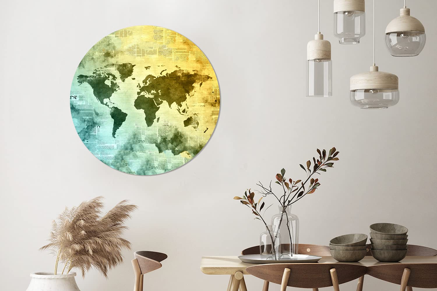 MuchoWow Wandbild Rund Wanddeko Deko Wohnzimmer Bilder 90x90 cm Weltkarte - Wasserfarben