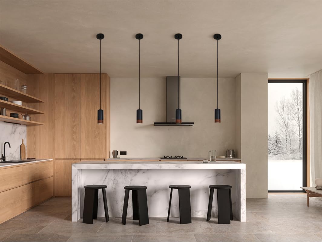 Lámpara Colgante de Madera Vintage Cilindro Negro GU10 Aluminio Industrial para Cocina Comedor Salón