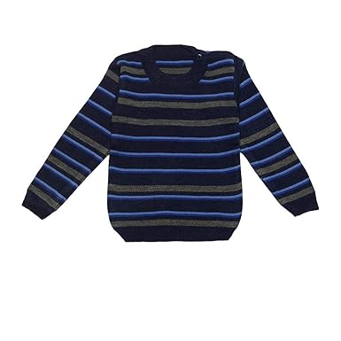 Fabnest Kids Unisex Winter Wear Horizontal Stripe Navy Sweater with Button