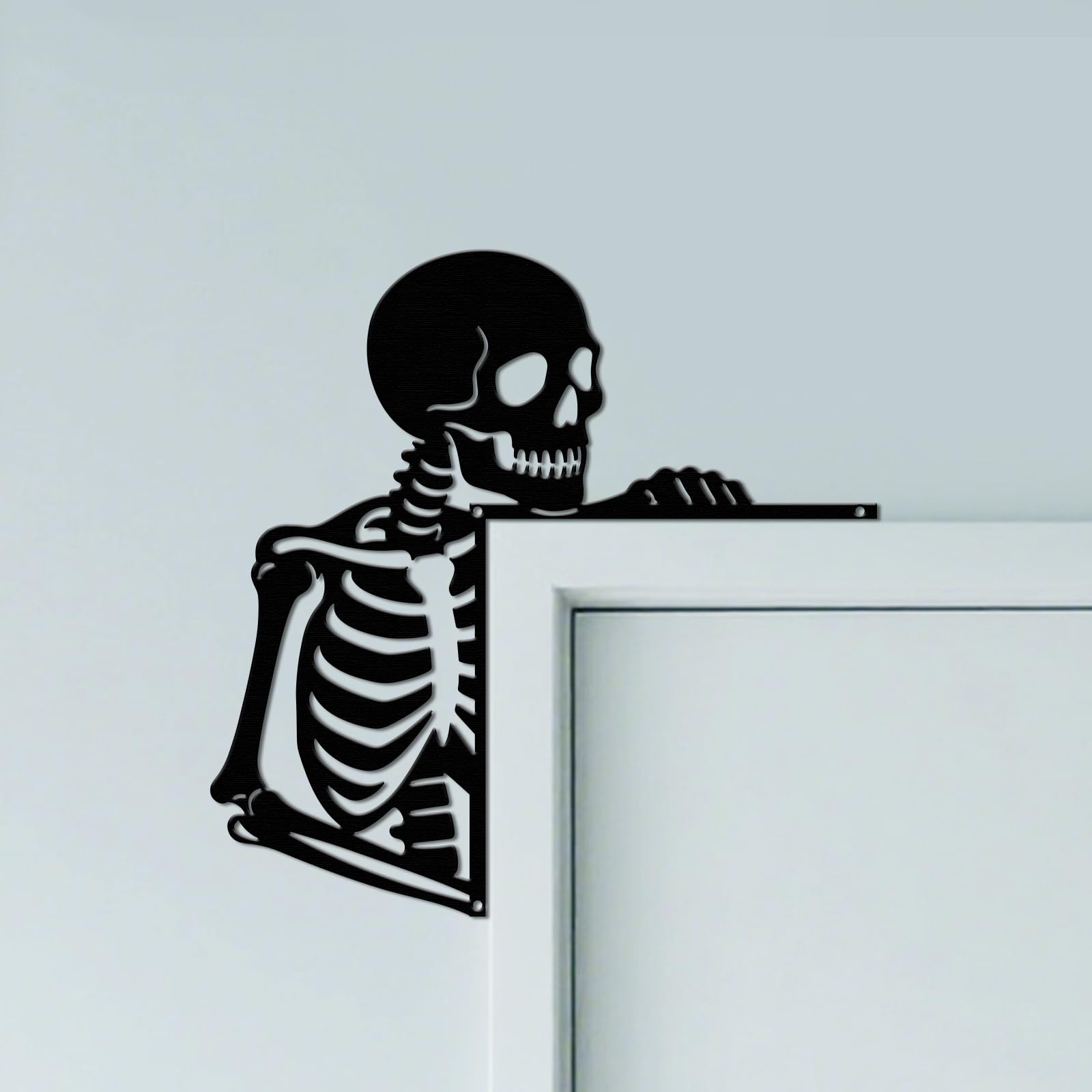 CUTHOLLOW Skull Door Topper Sign Wall Art Decor, 25x25cm Metal Unique Hanging Above Door Frame Corner Accent for Home Living Room Front Door Hallway Bedroom Bathroom Entryway